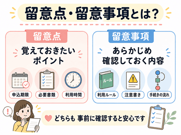 留意点と留意事項の意味や違いを初心者向けに説明した図