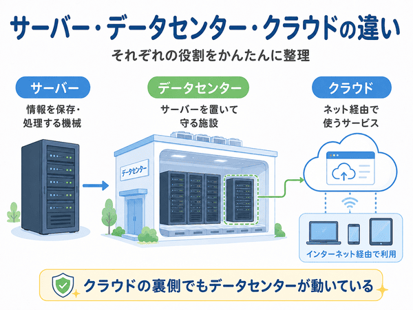 サーバー、データセンター、クラウドの役割の違い