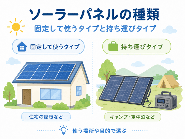 固定して使うソーラーパネルと持ち運べるソーラーパネルの種類