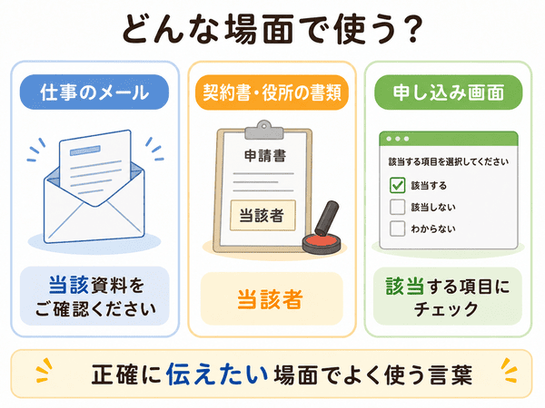 当該と該当が仕事のメールや書類、申し込み画面で使われる例