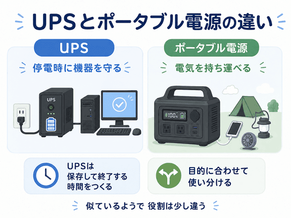 UPSとポータブル電源の違いを初心者向けに解説