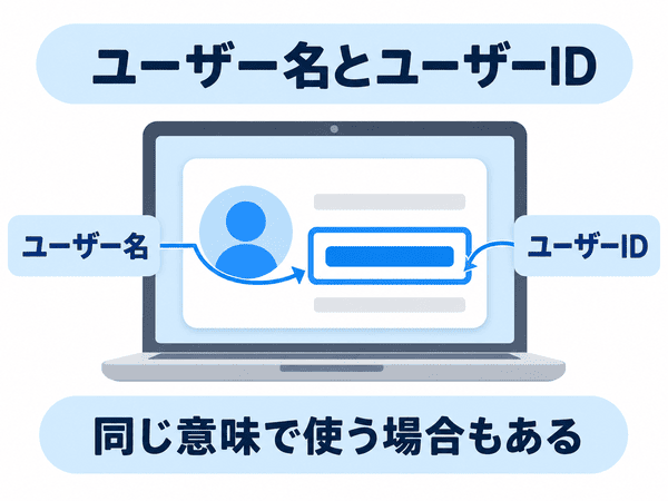 ユーザー名とユーザーIDが同じ意味で使われる場合を示す図