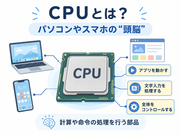 CPUとはパソコンやスマホで計算や命令の処理を行う部品