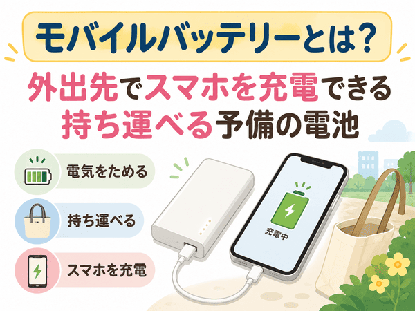 モバイルバッテリーとは外出先でスマホを充電できる持ち運べる予備の電池