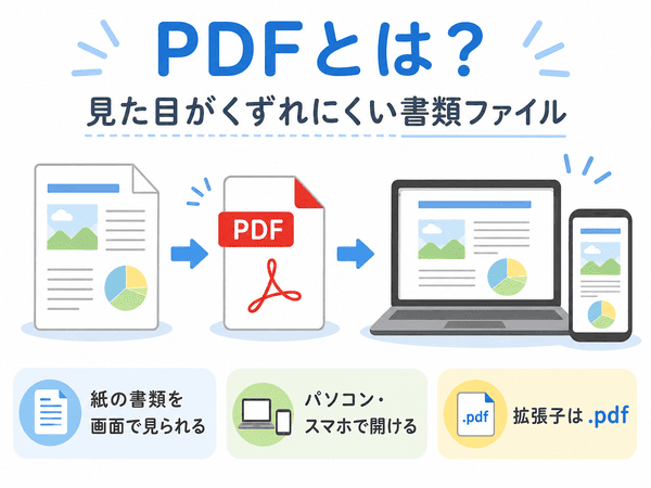 PDFとは見た目が崩れにくく、パソコンやスマホで開ける書類ファイル