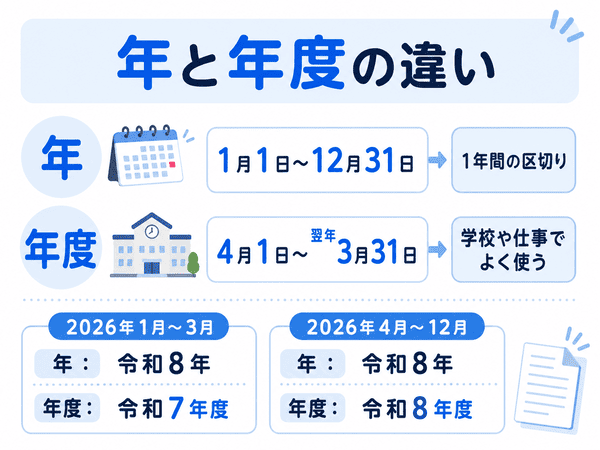 年と年度の違いを2026年の例で示す図