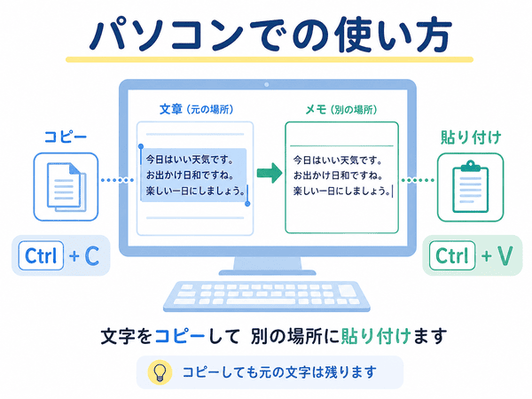パソコンで文字をコピーして別の場所に貼り付ける方法