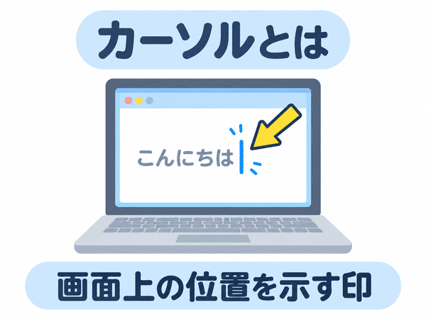カーソルとは画面上の位置を示す印であることを表した図