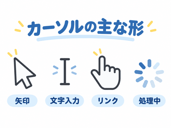 矢印や文字入力などカーソルの主な形を示した図