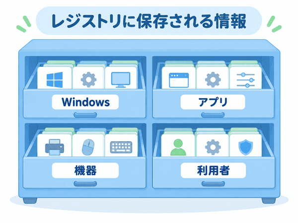 レジストリに保存されるWindowsやアプリ、機器、利用者の設定情報