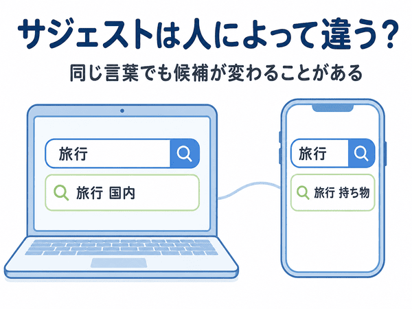 同じ検索語でもサジェストの候補が異なる例