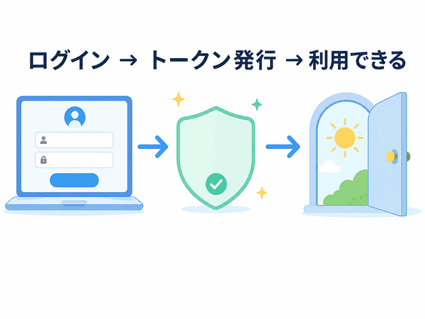ログインからトークン発行を経てサービスを利用する流れ