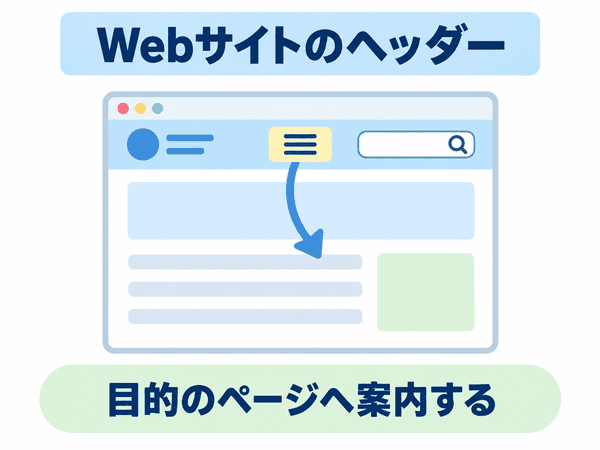 Webサイトのヘッダーが目的のページへ案内する様子