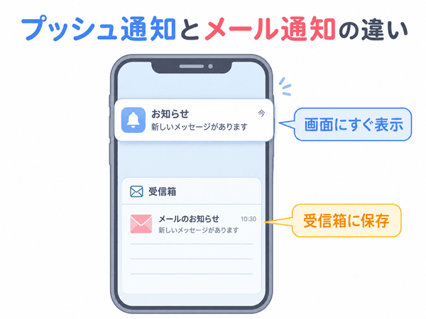 プッシュ通知とメール通知の表示場所と保存方法の違い